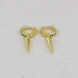 Emerald CZ Hoop Earrings With Spike Drop