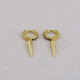 Black CZ Hoop Earrings With Spike Drop