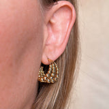 Triple Beaded C-Hoop Earrings