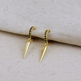 Black CZ Hoop Earrings With Spike Drop