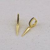 Black CZ Hoop Earrings With Spike Drop