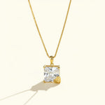princess cut pendant necklace, crystal solitaire necklace, heart charm pendant, gold box chain necklace, square cut crystal necklace, statement solitaire pendant, dainty heart accent necklace