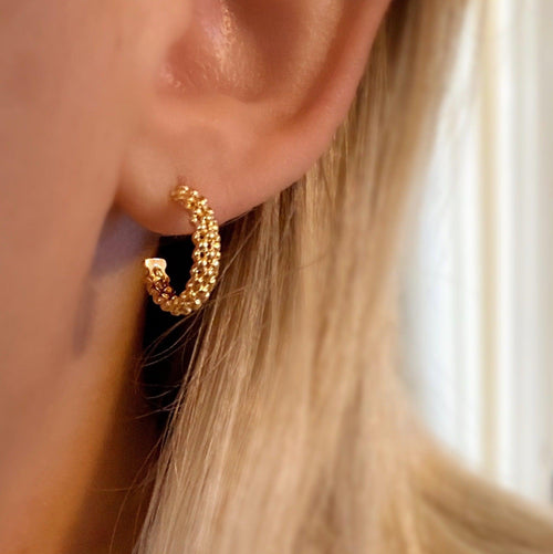 Luxury Defined: Caviar Textured Hoop Earrings in 18k Gold Overlay