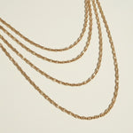 textured chain necklace, layered gold chains, fine link chain necklace, satin finish gold chain, graduated length necklaces, dainty layering chains, matte sparkle chain, gold chain set