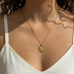 infinite love necklace, gold infinity pendant necklace, sunburst coin necklace, gold medallion necklace, heart and infinity jewelry, Donna Italiana jewelry, hypoallergenic gold necklace, layering necklace
