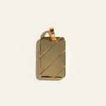 gold dog tag pendant, diagonal stripe pendant, gold tag necklace charm, minimalist gold pendant, men's gold pendant, geometric pendant, high polish gold jewelry, layering necklace charm