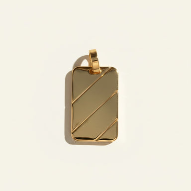 gold dog tag pendant, diagonal stripe pendant, gold tag necklace charm, minimalist gold pendant, men's gold pendant, geometric pendant, high polish gold jewelry, layering necklace charm