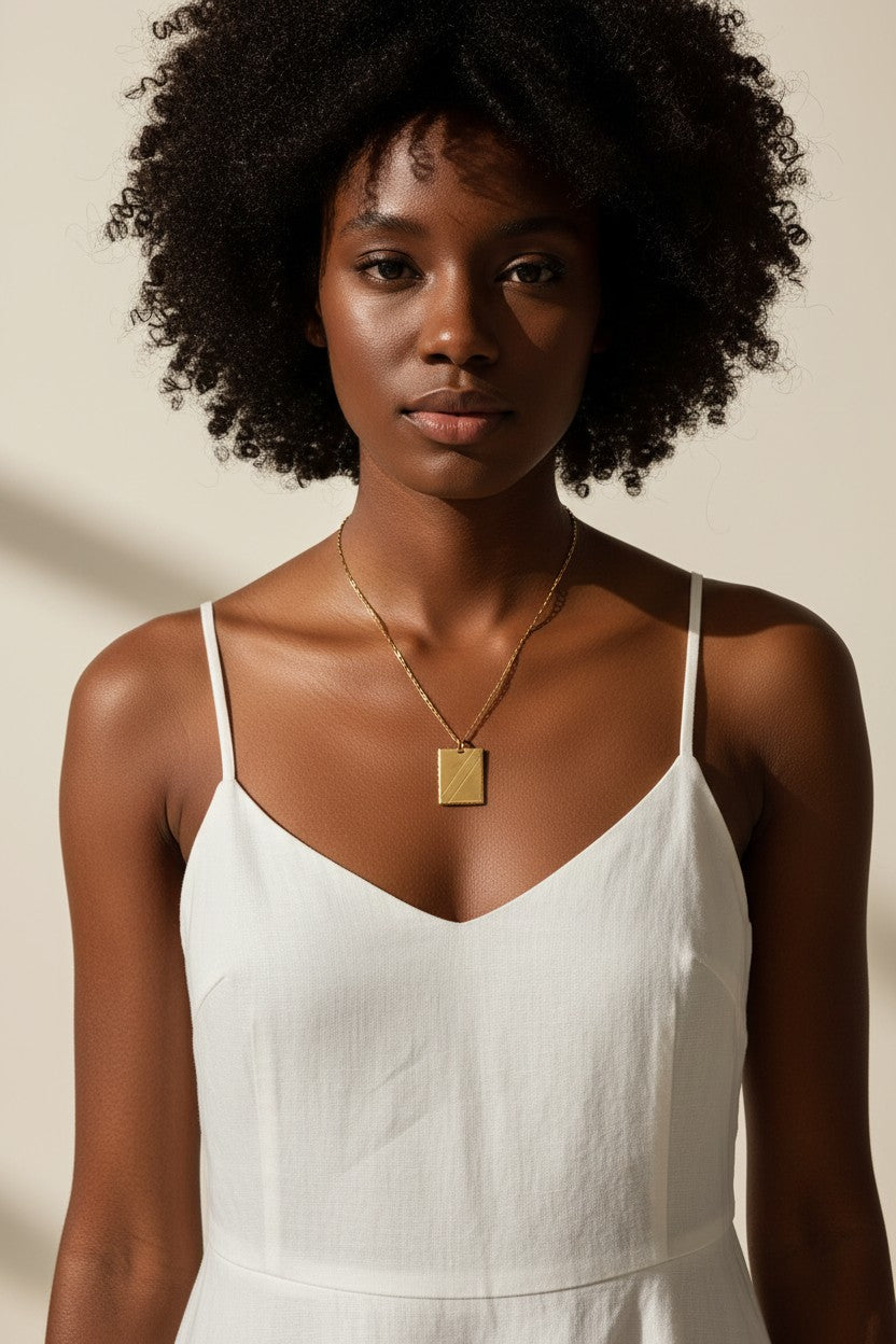 gold dog tag necklace, hammered edge pendant necklace, gold tag necklace, textured gold necklace, rope chain necklace, minimalist gold jewelry, layering necklace, artisanal gold pendant