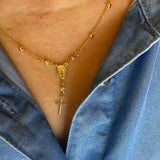 Ethereal Beauty: 18k Gold Overlay Delicate Rosary Necklace