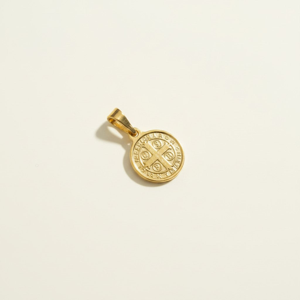 Saint Benedict medal, St Benedict pendant, gold medal pendant, religious medal necklace, Catholic medal pendant, round medal charm, protection pendant, gold saint medal, Benedictine medal, medal necklace for her, baptism gift, confirmation gift, first communion gift