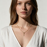 Ethereal Beauty: 18k Gold Overlay Delicate Rosary Necklace