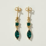 gold drop earrings colored stone, emerald marquise earrings, black onyx drop earrings gold, statement dangle earrings, two-tone gemstone earrings, gold prong set earrings, marquise cut earrings