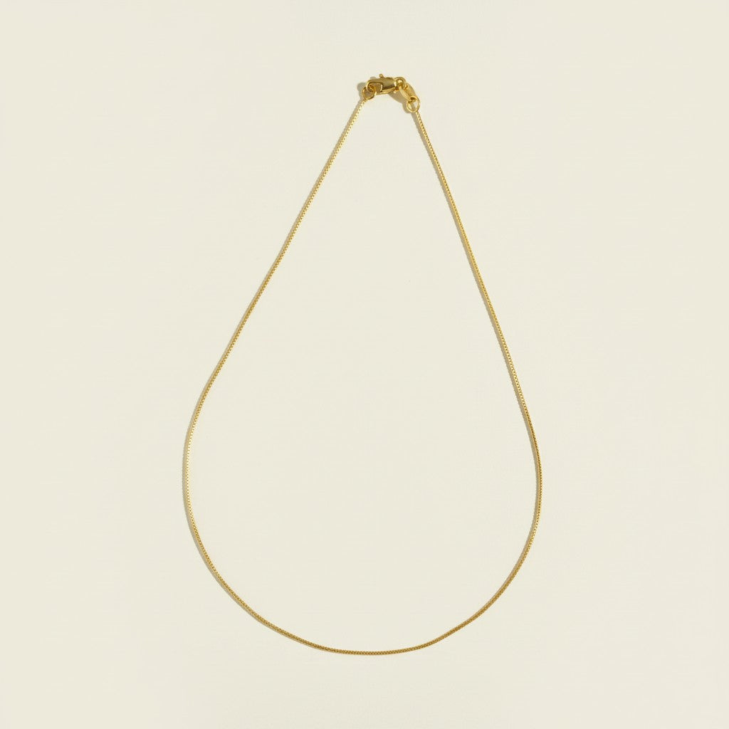 fine gold box chain necklace, thin gold chain necklace, dainty box chain, delicate gold necklace, layering chain necklace, minimalist gold necklace, lobster clasp chain, everyday gold chain, simple gold chain, lightweight gold necklace, gift for her, gold chain for pendants