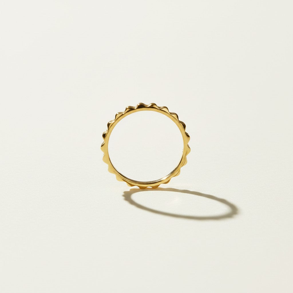 spiked band ring, gold zigzag ring, 18k gold overlay ring, stackable statement ring, geometric spike ring, edgy gold ring, textured gold band ring, pyramid stack ring
