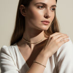 round CZ tennis choker, matching tennis bracelet set, cubic zirconia jewelry set, tennis necklace and bracelet, round cut CZ set on model, sparkly matching jewelry, layering tennis set, dainty CZ choker and bracelet