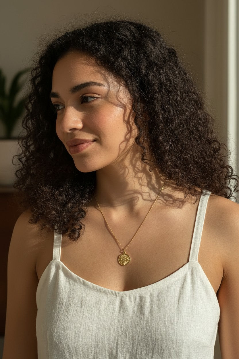 infinite love necklace, gold infinity pendant necklace, sunburst coin necklace, gold medallion necklace, heart and infinity jewelry, Donna Italiana jewelry, hypoallergenic gold necklace, layering necklace