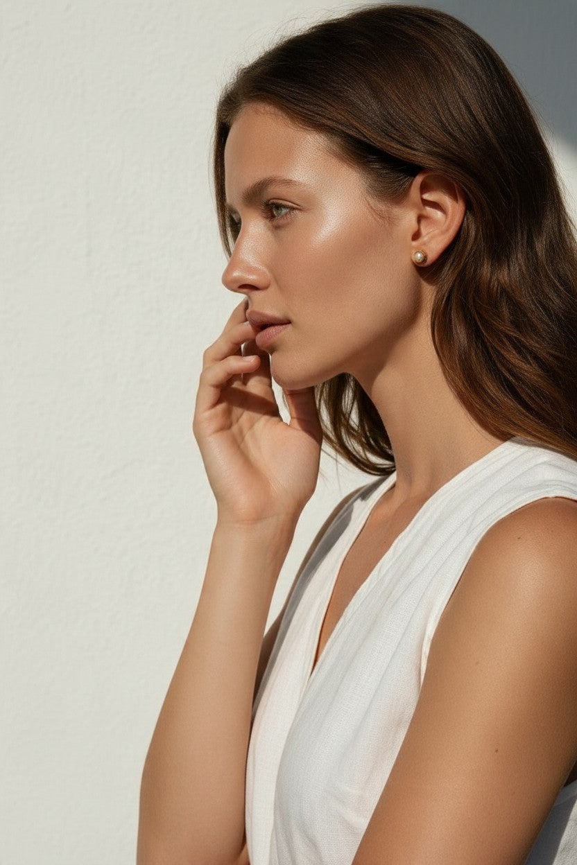 pearl stud earrings, small pearl studs, gold bezel pearl earrings, classic pearl earrings, minimalist pearl earrings, everyday pearl studs, dainty pearl earrings, gold and pearl earrings, bridal pearl studs, simple pearl studs, women’s pearl earrings, timeless pearl jewelry