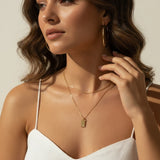 layered gold necklace, gold tag pendant necklace, rectangle pendant necklace, dainty layered necklaces, gold-tone chain necklace, minimalist pendant necklace, bar pendant necklace, layering necklace set, everyday gold necklace, gold hoop earrings, gift for her jewelry, birthstone-style pendant necklace
