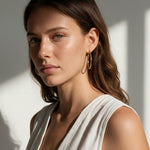 gold hoop earrings on model, textured gold hoops, thin endless hoop earrings, diamond-cut hoop earrings, lightweight hoop earrings, medium gold hoops, minimalist gold hoops, everyday hoop earrings, sleeper hoops, twist hoop earrings, women’s gold hoops, elegant everyday earrings