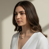 single pearl necklace, pearl pendant necklace, gold chain pearl necklace, minimalist pearl jewelry, classic pearl necklace, everyday pearl necklace, floating pearl necklace, on-model necklace photography