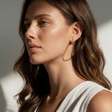 gold hoop earrings on model, textured gold hoops, thin endless hoop earrings, diamond-cut hoop earrings, lightweight hoop earrings, medium gold hoops, minimalist gold hoops, everyday hoop earrings, sleeper hoops, twist hoop earrings, women’s gold hoops, elegant everyday earrings