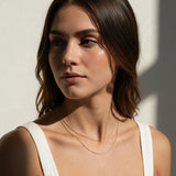 layered gold ball chain necklace, dainty bead chain necklace on model, faceted gold chain, thin gold layering necklaces, two layer gold necklace, minimalist gold necklace, delicate gold chain, collarbone necklace, everyday gold necklace, sparkly gold bead chain, women’s layering necklace, summer gold necklace
