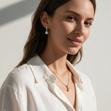 pearl necklace and earring set, pearl drop pendant necklace, pearl drop earrings, bridal pearl jewelry set, gold pearl pendant on model, classic pearl jewelry, pearl and crystal earrings, matching necklace and earring set, wedding jewelry set, elegant pearl jewelry, gift jewelry set for her, women’s pearl jewelry set