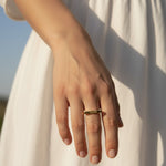 faith ring, word signet ring, engraved gold ring, inspirational jewelry, gold statement ring, personalized word ring, on-model ring photography, meaningful jewelry gift