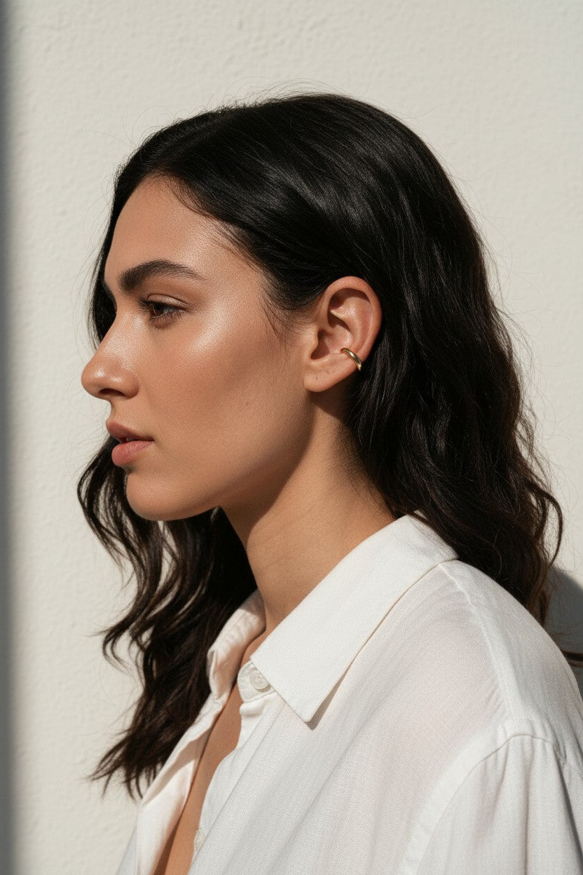 gold ear cuff, minimalist ear cuff, no piercing ear cuff, polished gold ear cuff, simple ear cuff, cartilage ear cuff, non-pierced earrings, dainty ear cuff, ear stack jewelry, everyday ear cuff, slim gold cuff earring, gift for her
