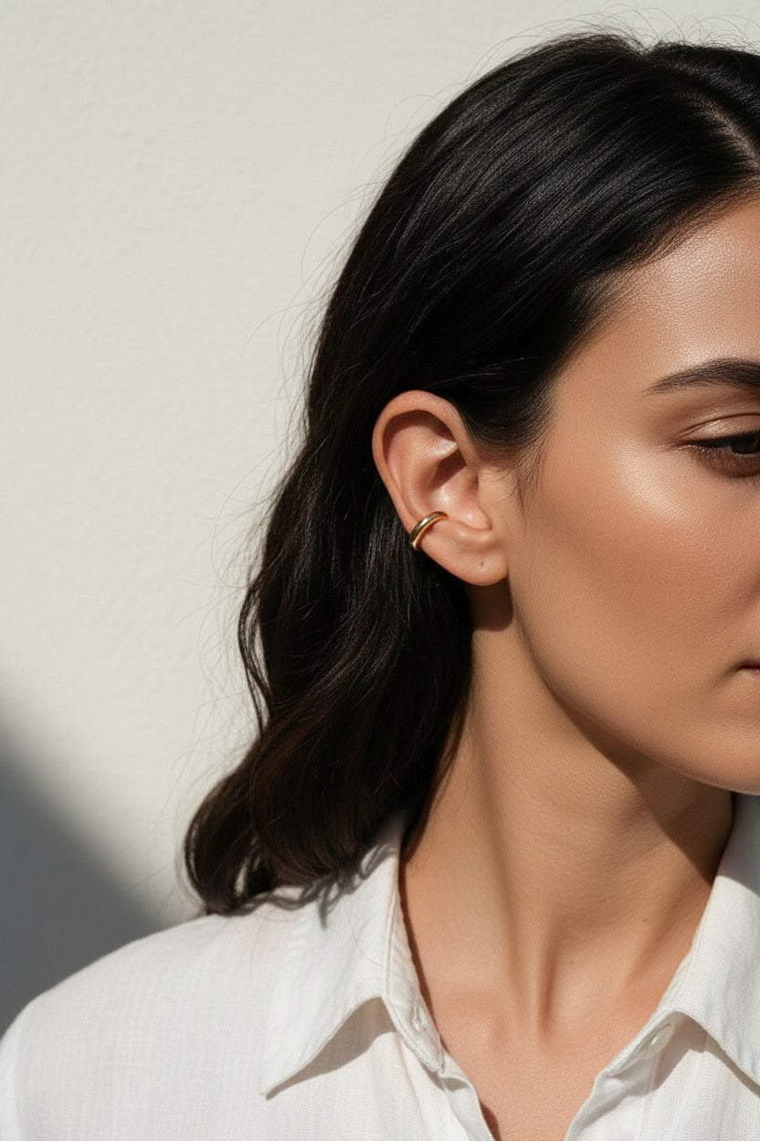 gold ear cuff, minimalist ear cuff, no piercing ear cuff, polished gold ear cuff, simple ear cuff, cartilage ear cuff, non-pierced earrings, dainty ear cuff, ear stack jewelry, everyday ear cuff, slim gold cuff earring, gift for her