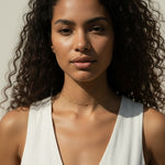 zig zag choker on model, geometric gold choker necklace, edgy minimalist choker, gold chevron choker close-up, dainty geometric necklace, layering choker on model, 18k gold filled choker, gold choker collarbone shot