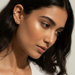 pearl ear cuff, gold ear cuff, no piercing ear cuff, pearl stud earrings, square pearl earrings, ear party earrings, layered ear look, gold pearl jewelry, curated ear stack, on-model earring styling