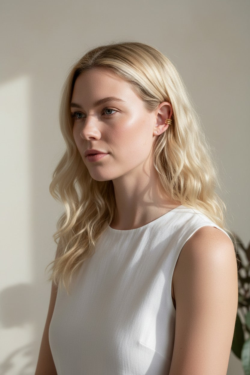 gold ear cuff, triple row ear cuff, no piercing ear cuff, stacked ear cuff gold, cartilage cuff earring, textured gold ear cuff, non-pierced cuff earring, layered ear cuff
