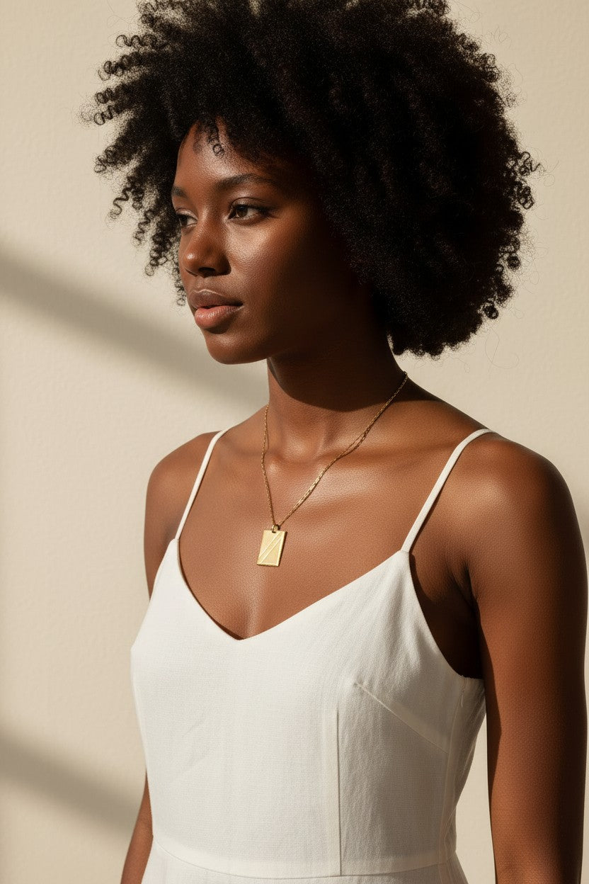 gold dog tag necklace, hammered edge pendant necklace, gold tag necklace, textured gold necklace, rope chain necklace, minimalist gold jewelry, layering necklace, artisanal gold pendant