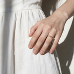 dainty gold band ring, beaded stacking ring, thin gold ring on model, minimalist stackable ring, scalloped gold band, everyday gold ring, delicate band ring