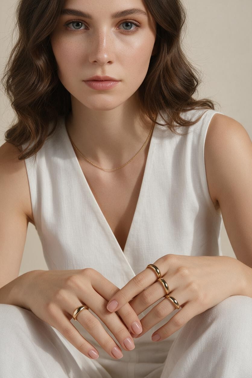 chunky dome ring, gold dome ring set, stackable gold rings, bold gold ring, 18k gold overlay ring, statement ring stack, teardrop dome ring, thick gold band ring