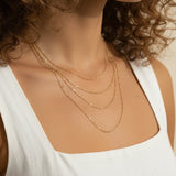 layered satellite necklace, beaded chain necklace, cascading gold necklace, dainty layered necklace, 18k gold satellite chain, multi strand beaded necklace, delicate gold necklace set, graduated layered chain