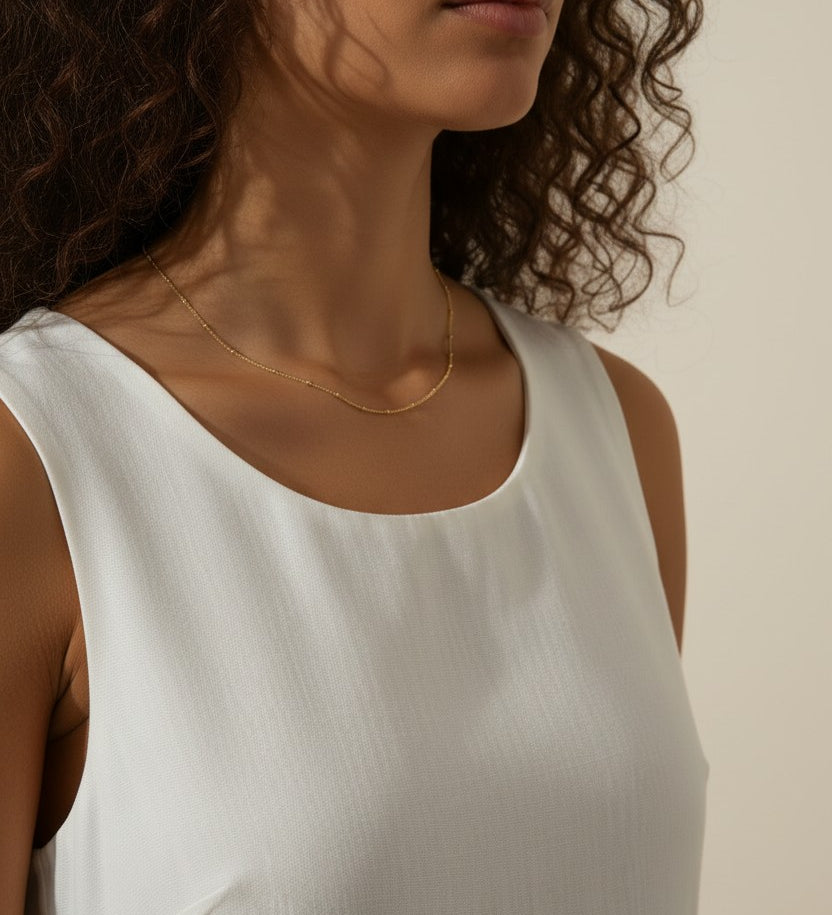 single strand satellite necklace, delicate beaded chain necklace, dainty gold necklace, minimalist layering necklace, 18k gold satellite chain, thin gold necklace, simple beaded necklace, everyday gold necklace
