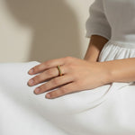 vertical bar ring, gold bar ring on model, minimalist geometric ring, modern stacking ring, architectural gold ring, sleek bar ring styled, everyday gold ring, statement bar ring