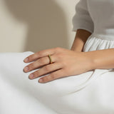 vertical bar ring, gold bar ring on model, minimalist geometric ring, modern stacking ring, architectural gold ring, sleek bar ring styled, everyday gold ring, statement bar ring