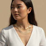 herringbone chain layered necklaces, gold herringbone layering set, multi-strand herringbone necklace, layered gold chain on model, 18k gold overlay chain set, herringbone choker and necklace, layered necklace styling, gold chain layering inspiration