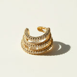 triple band ear cuff, pavé ear cuff, crystal ear cuff, gold ear cuff, no piercing ear cuff, three row ear cuff, stacked hoop look cuff, sparkly ear cuff detail