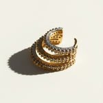 triple band ear cuff, pavé ear cuff, crystal ear cuff, gold ear cuff, no piercing ear cuff, three row ear cuff, stacked hoop look cuff, sparkly ear cuff detail