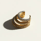 triple band ear cuff, pavé ear cuff, crystal ear cuff, gold ear cuff, no piercing ear cuff, three row ear cuff, stacked hoop look cuff, sparkly ear cuff detail