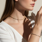 round CZ tennis choker, matching tennis bracelet set, cubic zirconia jewelry set, tennis necklace and bracelet, round cut CZ set on model, sparkly matching jewelry, layering tennis set, dainty CZ choker and bracelet
