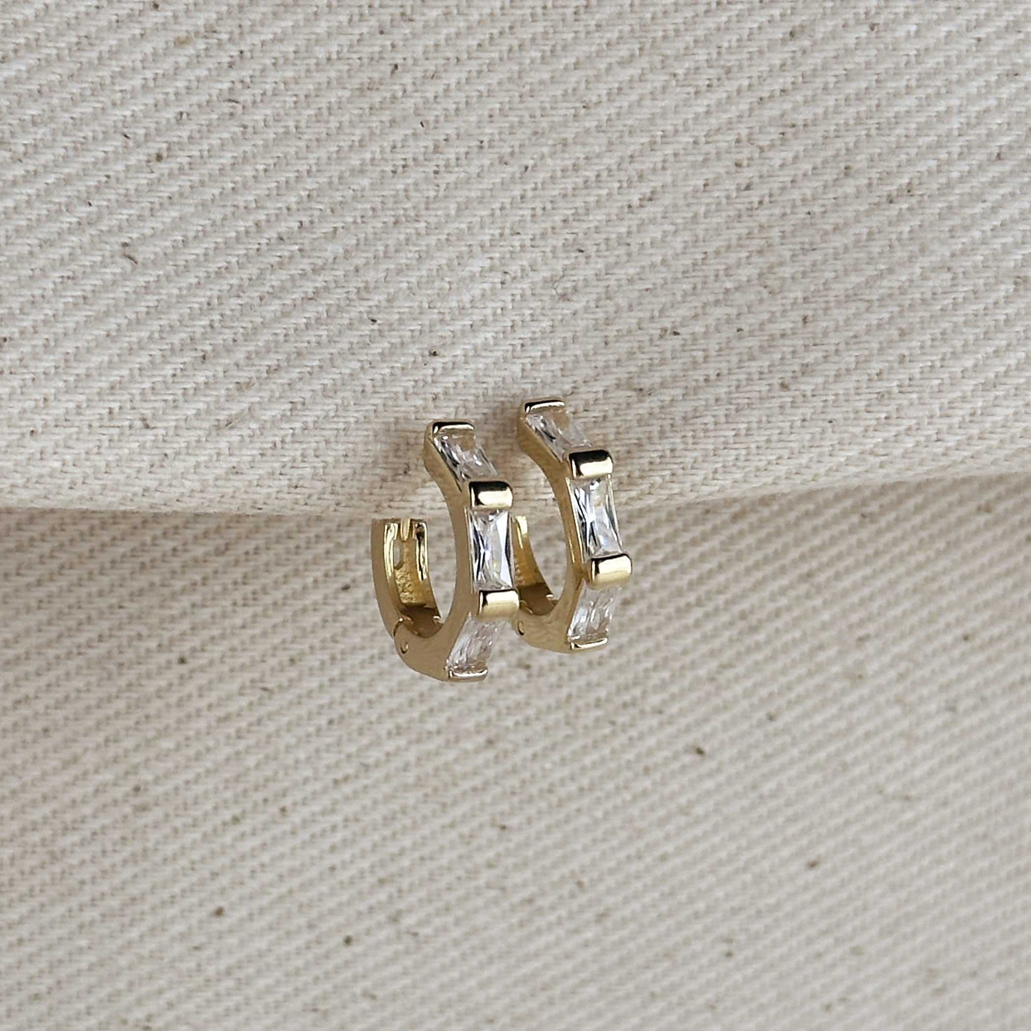 Baguette CZ Clicker Hoop Earrings