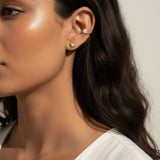 pearl ear cuff, gold ear cuff, no piercing ear cuff, pearl stud earrings, square pearl earrings, ear party earrings, layered ear look, gold pearl jewelry, curated ear stack, on-model earring styling