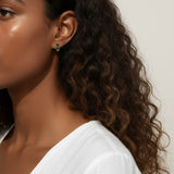 gold bar stud earrings on model, baguette stud earrings worn, emerald bar earrings styled, black baguette stud earrings, clear crystal bar earrings on ear, geometric stud earrings lifestyle, minimalist gold studs worn