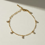 gold paperclip chain bracelet, crystal charm bracelet, dangling crystal bracelet, bezel crystal bracelet, gold-tone bracelet, dainty gold bracelet, adjustable gold bracelet, lobster clasp bracelet, station bracelet, stacking bracelet, bridal party bracelet, gift for her jewelry