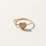 pavé heart ring, gold heart ring, dainty stackable ring, cubic zirconia heart ring, thin band heart ring, sparkle heart ring, delicate gold ring, romantic stacking ring